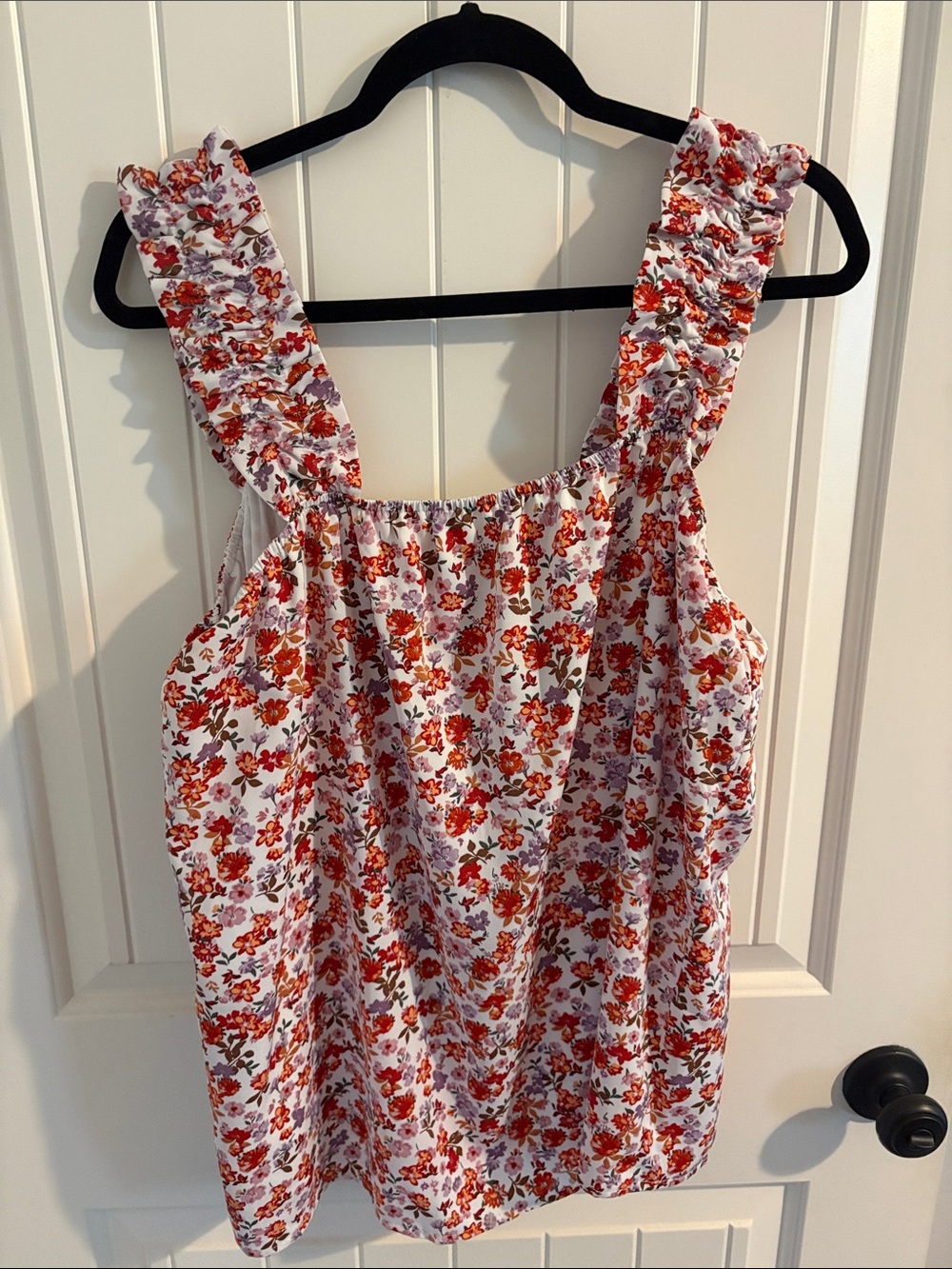 Summer Floral Ruffle Strap Camisole - White with Red Floral